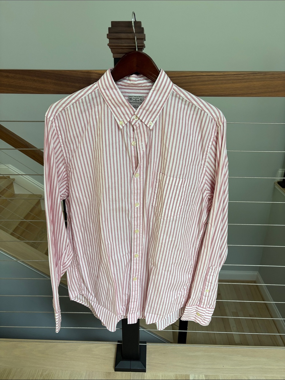 J. Crew Men's Pink and White Striped Button-Down Shirt